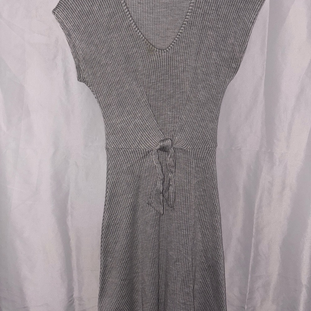 Caution To The Wind Gray Tie Front Midi Dress